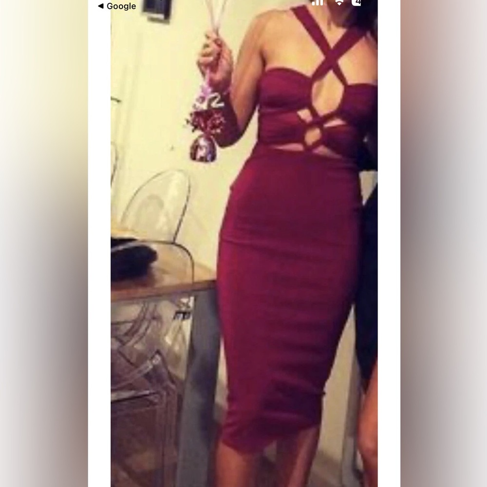 bec + bridge Wine Cut-Out Midi Dress